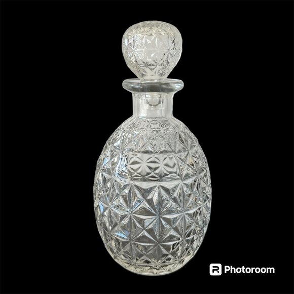 Vintage Pressed Glass Decanter With Stopper - 9 Inches Tall - Picture 1 of 6